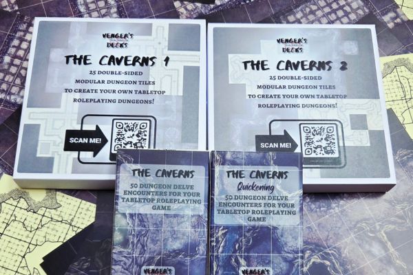The Caverns | Modular OSR Dungeon Tiles & Encounter Decks